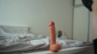 Femboy slut in stockings ride a dildo